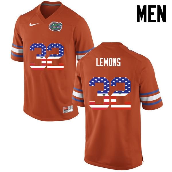 Men's NCAA Florida Gators Adarius Lemons #32 Stitched Authentic USA Flag Fashion Nike Orange College Football Jersey VPU3365BD